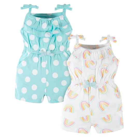 2-Pack Baby & Toddler Girls Dots Of Rainbows Tank Rompers